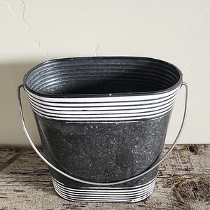 Striped Gray and White Metal Bucket